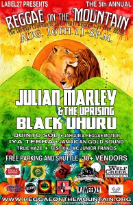 You do not want to miss this upcoming Festival featuring Julian Marley & The Uprising and Black Uhuru amongst others. You can purchase tickets and obtain more info here: http://www.reggaeonthemountain.org
